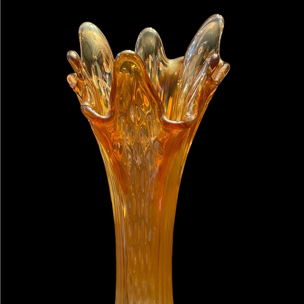 Vintage Fenton Marigold Carnival Glass Swung Vase Diamond Point Columns - Picture 9 of 12
